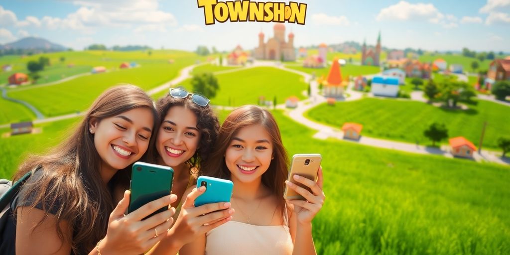 Township game graphics with friends playing.