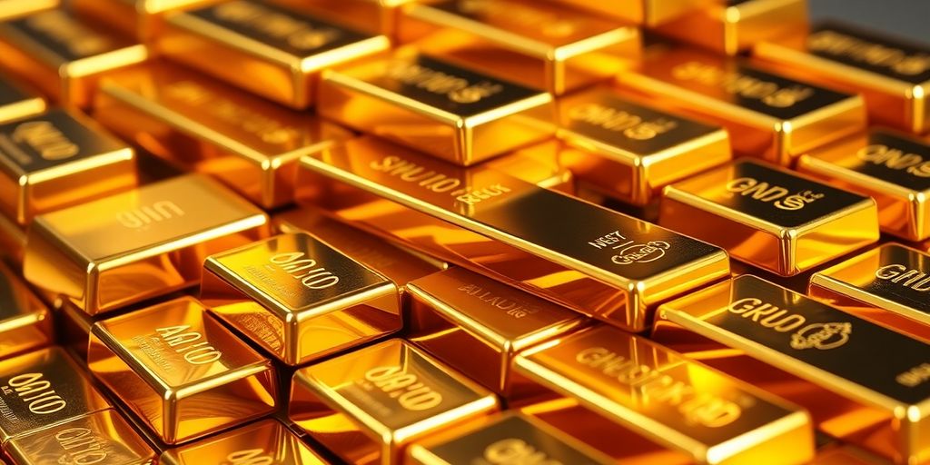 Lingots d'or empilés dans un coffre-fort