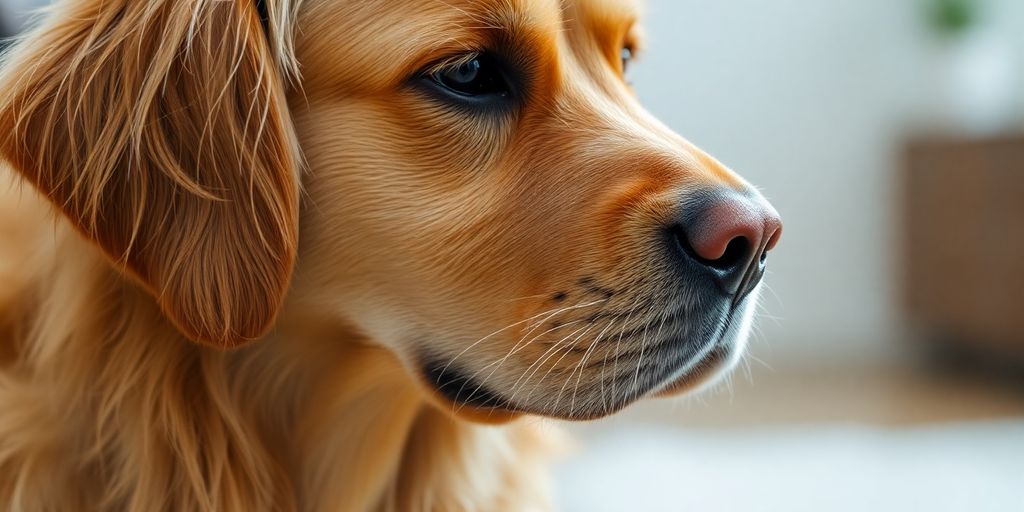 Dog scratching behind ear, looking confused.