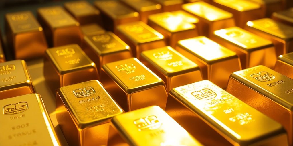 Lingots d'or brillants dans la lumière.