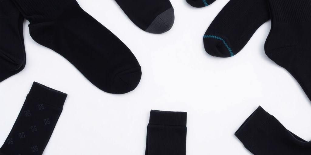 Collection of men's black socks in various styles and lengths.