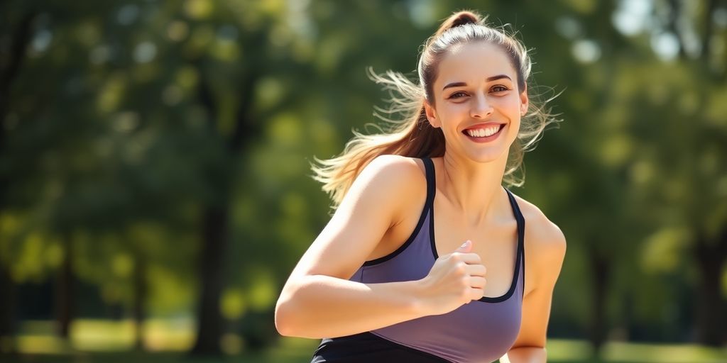 امرأة سعيدة تمارس الرياضة