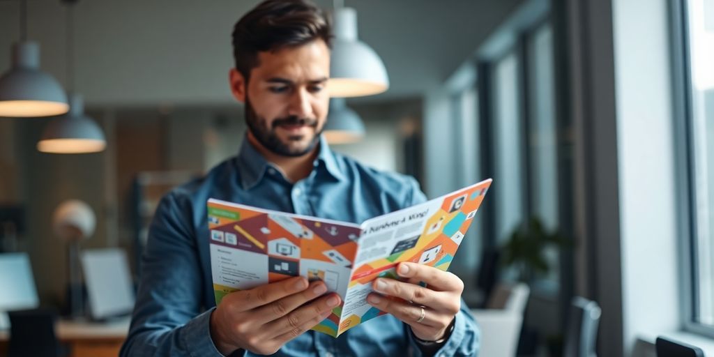 Coordinator reviewing marketing materials