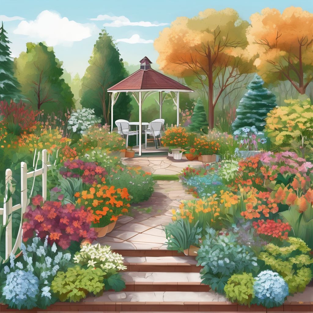 seasonal garden with various plants for spring, summer, autumn, and winter