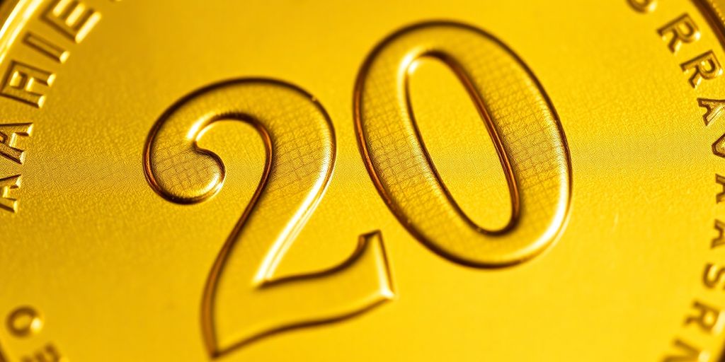 Pièce d'or américaine de 20 dollars, gros plan.