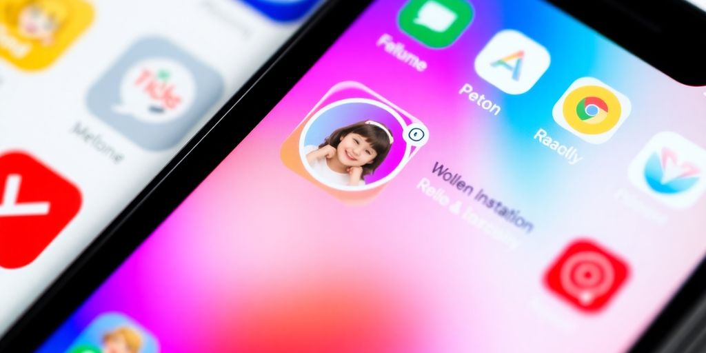 Smartphone showing Instagram profile with colorful app icons.