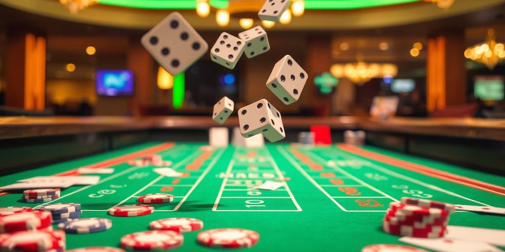 Dice rolling on a casino table