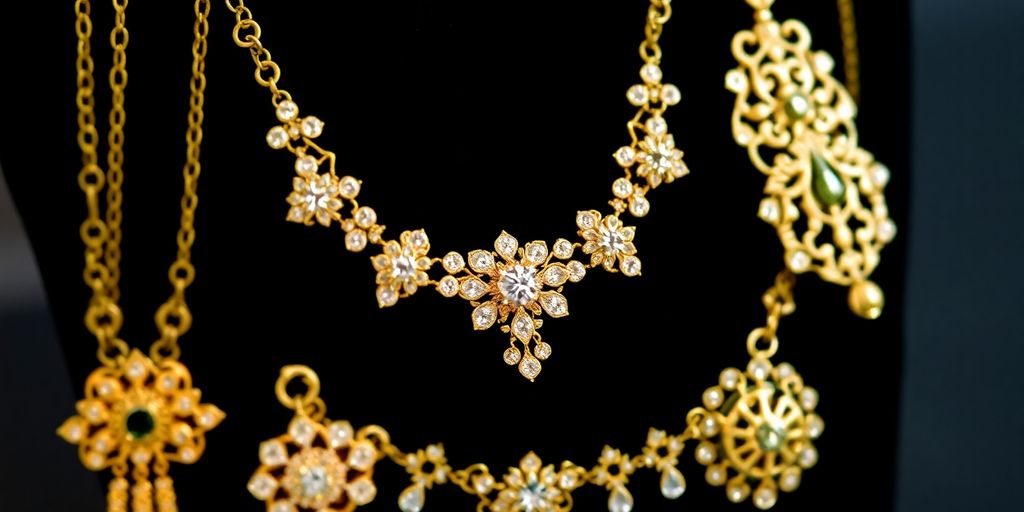 Bijoux en or sur un fond noir élégant.