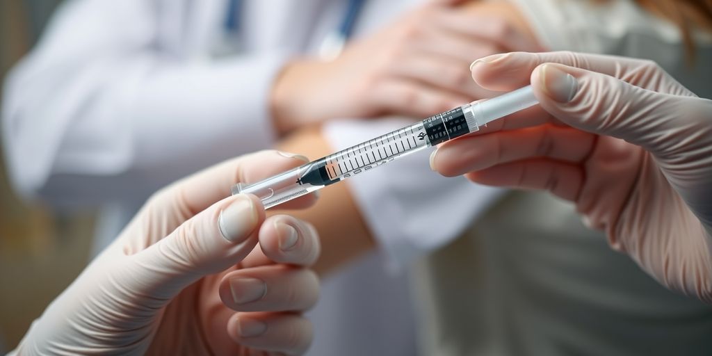 Healthcare professional holding a vaccine syringe
