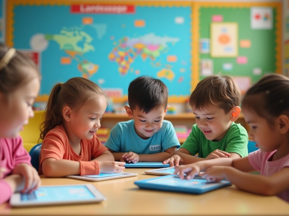 Copii învățând limbi străine interactiv.