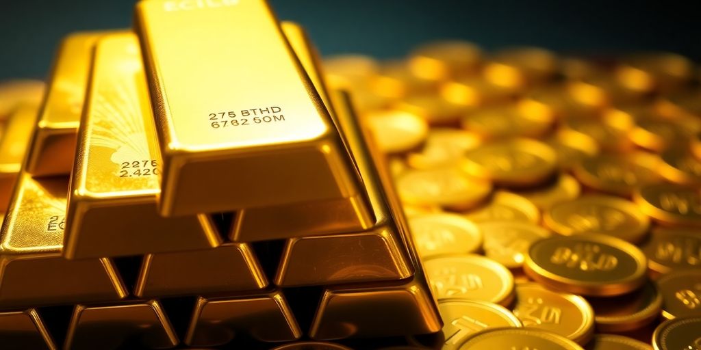 Lingots d'or et pièces d'or brillantes.
