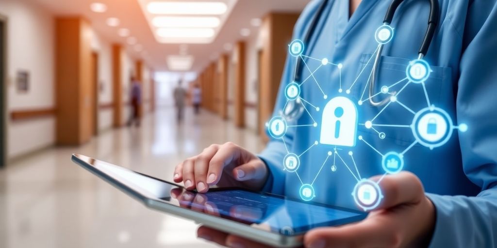 Healthcare professional using secure digital data access.