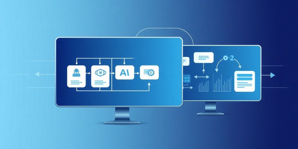 Ilustração da IA na medicina veterinária com telas modernas.