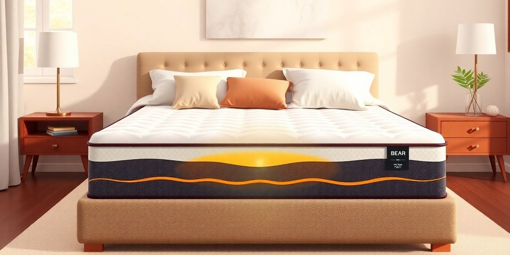 Vector illustration of Bear Star Hybrid mattress in bedroom.