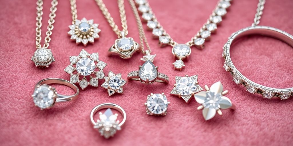 Sélection de bijoux brillants sur un fond en velours.
