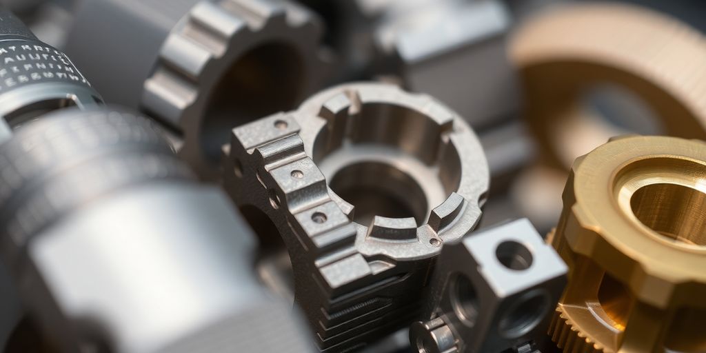 Close-up of detailed 3D metal printed components.