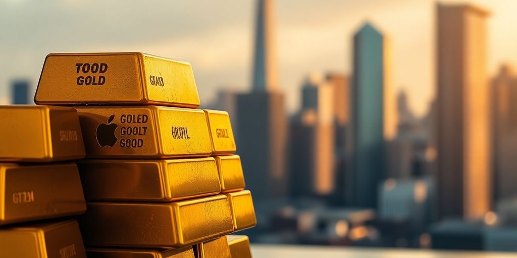 Des lingots d'or empilés brillants.