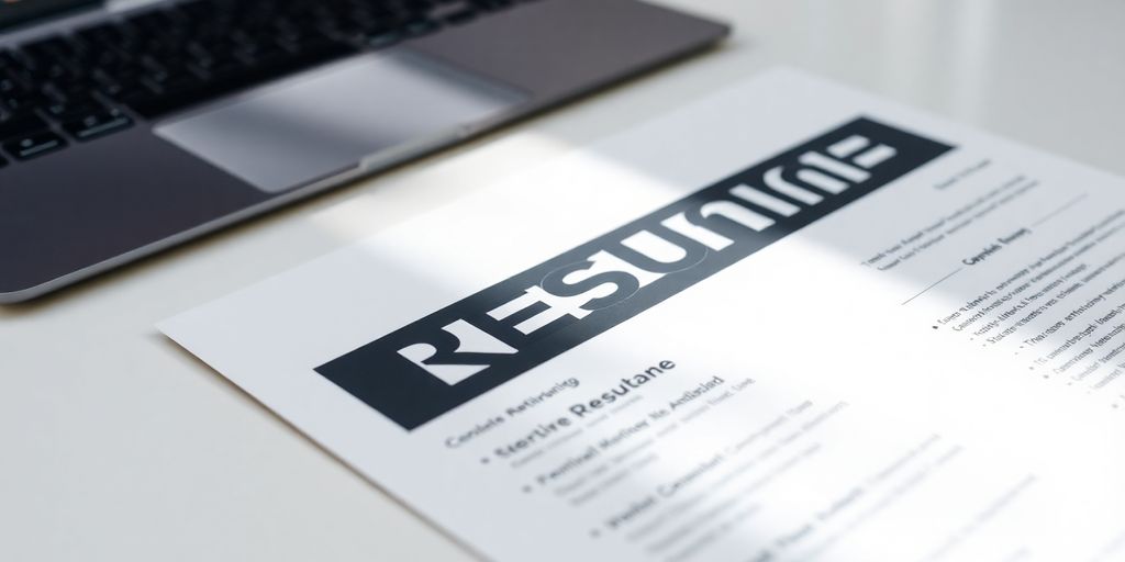 Polished resume on modern desk, bright light.
