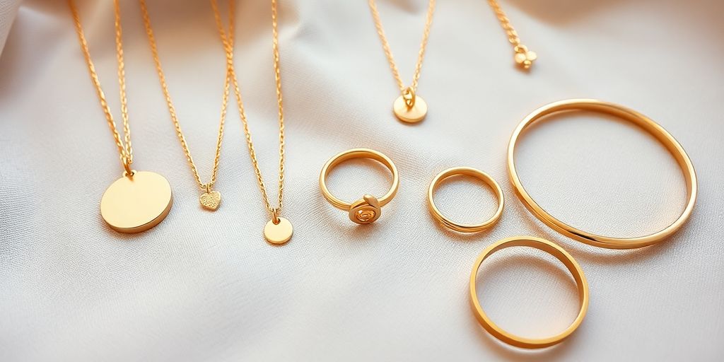 Bijoux minimalistes en or sur fond doux.