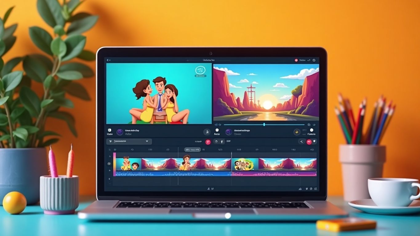 Colorful video editing interface with intuitive controls.