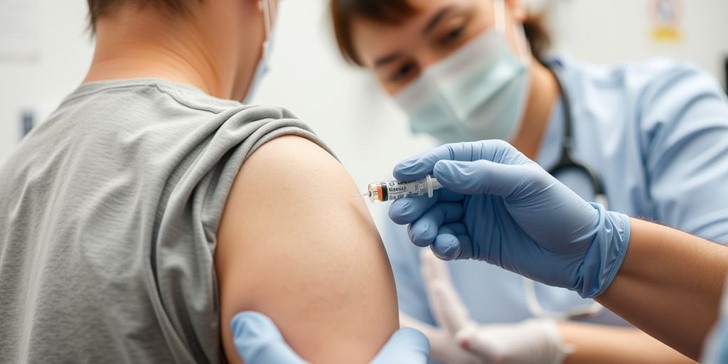 Healthcare professional giving flu vaccine