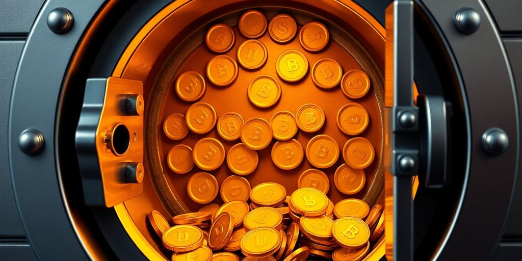 Coffre-fort sécurisé avec des pièces d'or à l'intérieur.