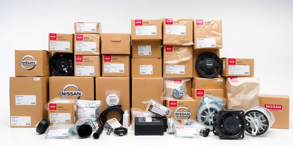 Genuine Nissan parts arranged neatly.