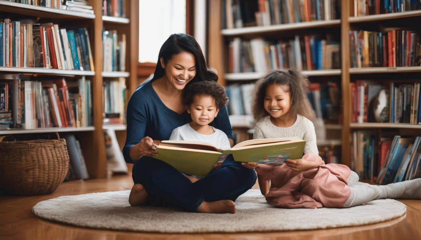 parent and child reading together in a cozy home library