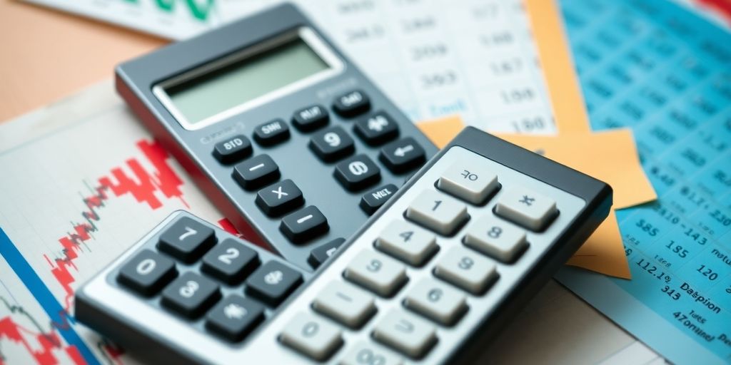 Calculator and options contracts on a trading desk.