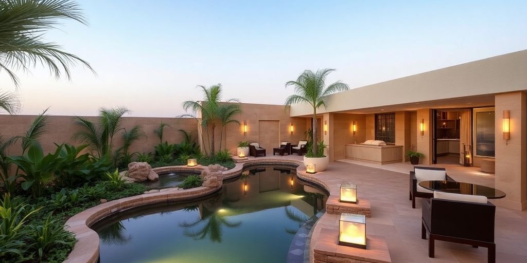 Luxurious spa area with lush greenery and relaxing ambiance.