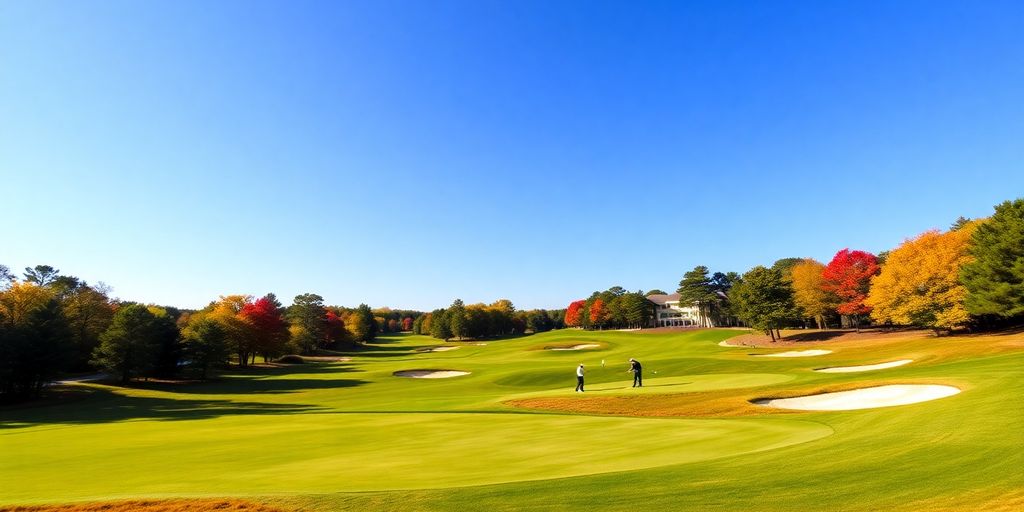 Golfers playing on a beautiful, iconic PGA Tour course.