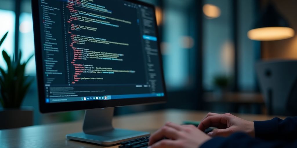 Person coding a smart contract on a computer screen.