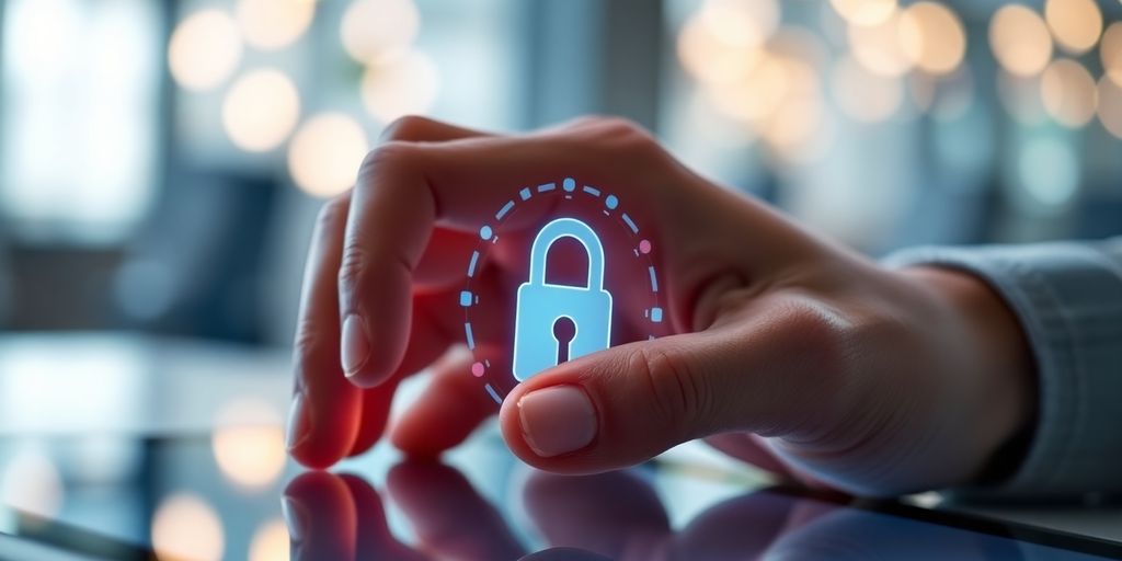 Sleek, modern tablet displaying a glowing digital lock.