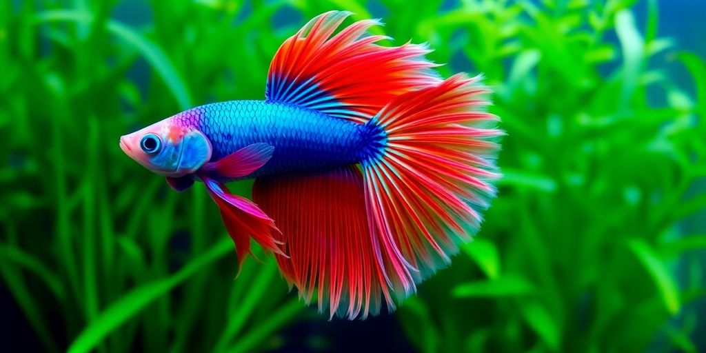 色彩斑斓的斗鱼在清澈的水族箱中游泳。