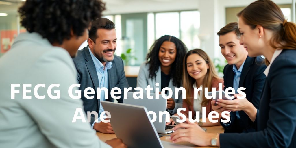Diverse professionals collaborating in a modern office setting.