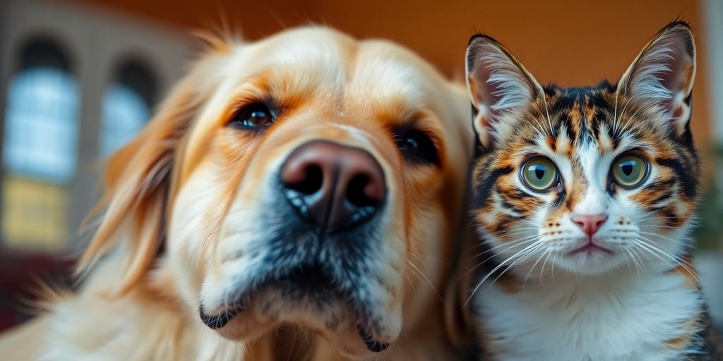Dog and cat with concerned expressions