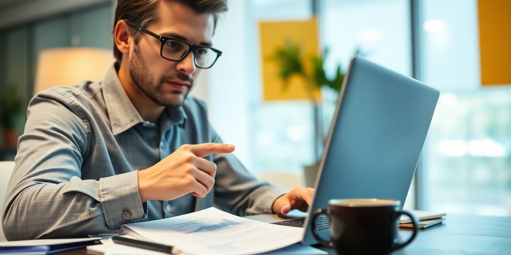 Professional analyzing data in a modern office setting.