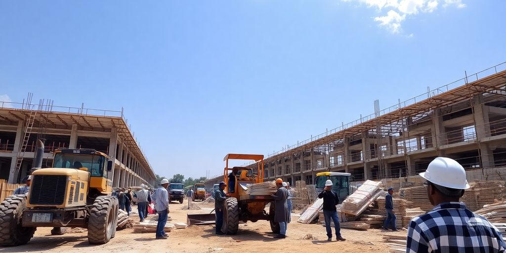 Gleicher Associates construction site with workers and machinery.