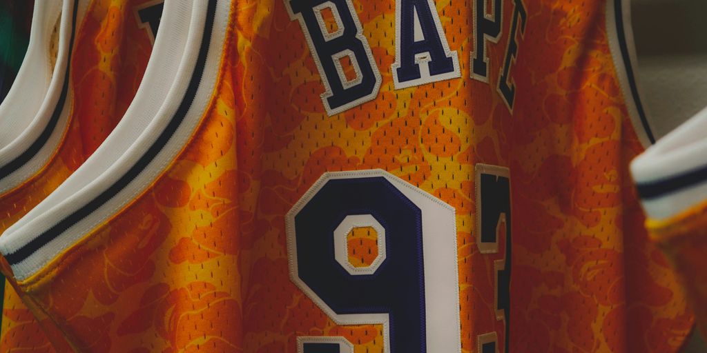 orange and white Bape 93 jersey