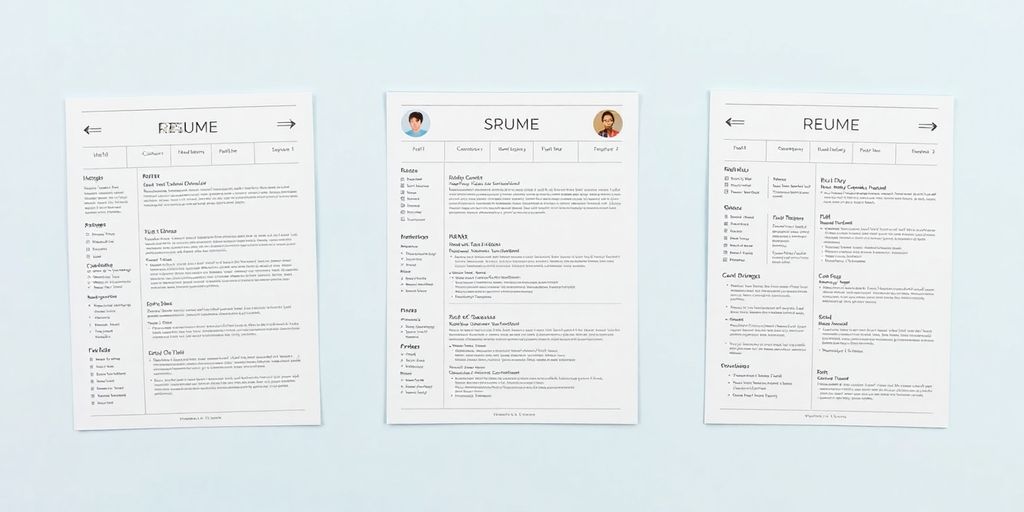 Different resume layouts on a clean surface.