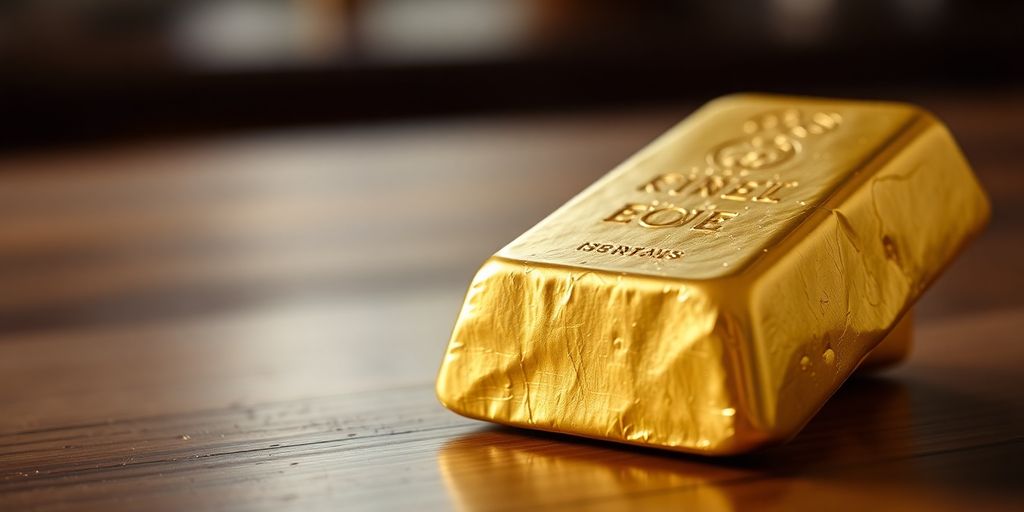 Lingot d'or sur une table en bois.