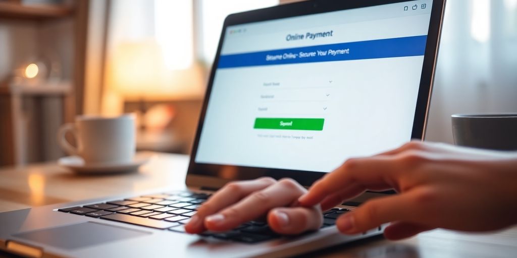 Secure online payment on a modern laptop.