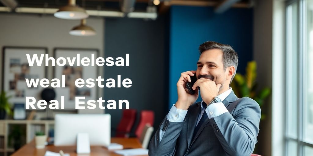 Real estate agent making a wholesale cold call in office.