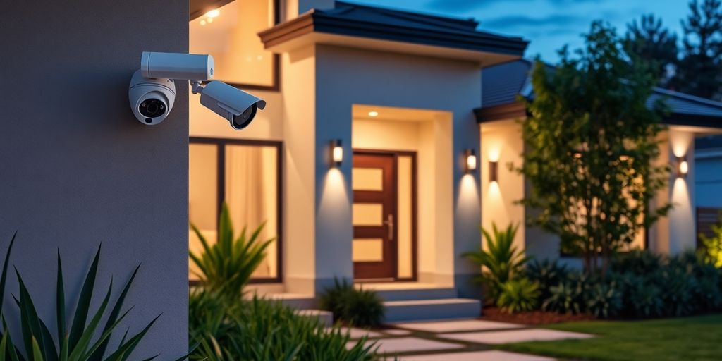 Modern home with advanced AI security technology features.