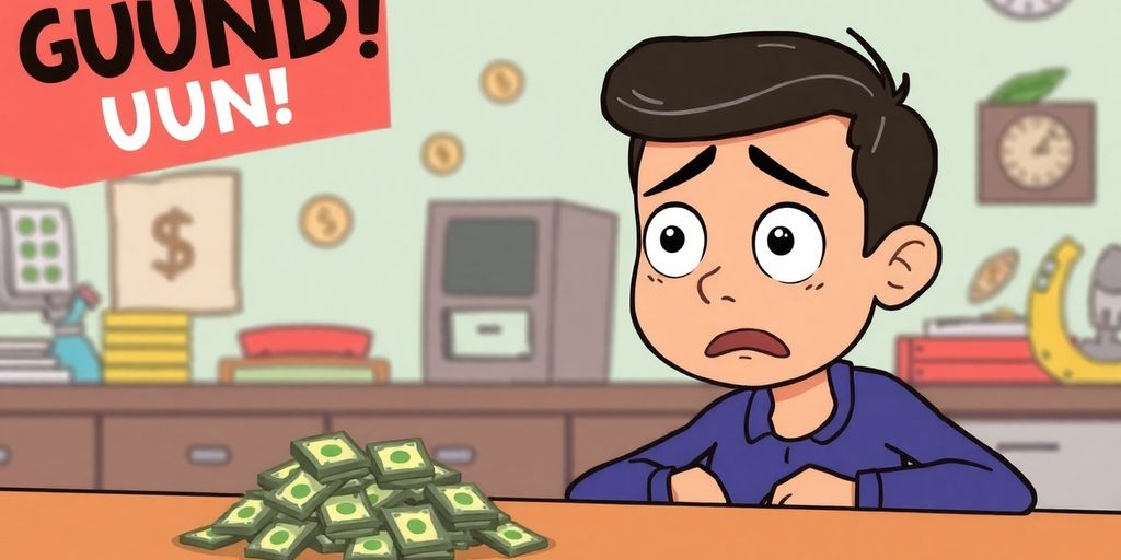 Cartoon person holding a small wad of cash.