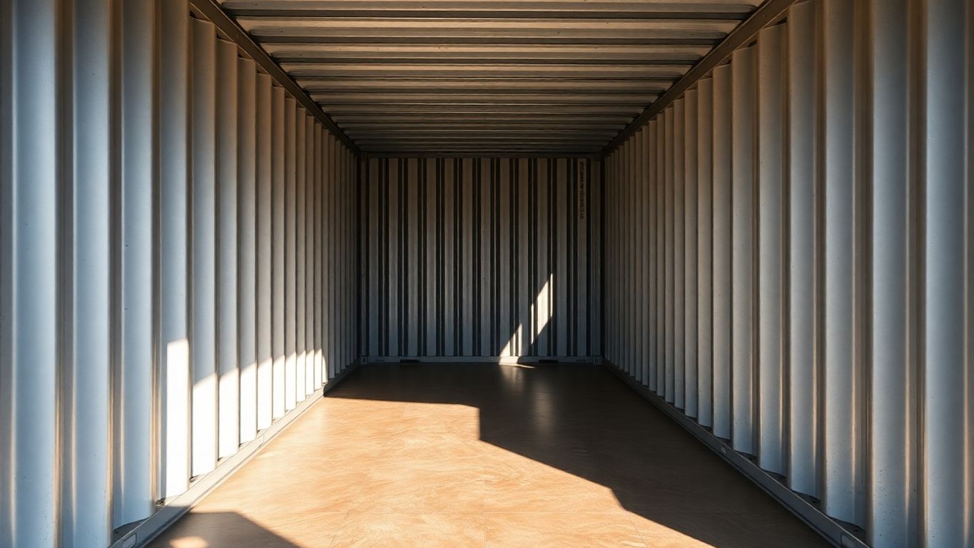 Shipping container with visible interior space.