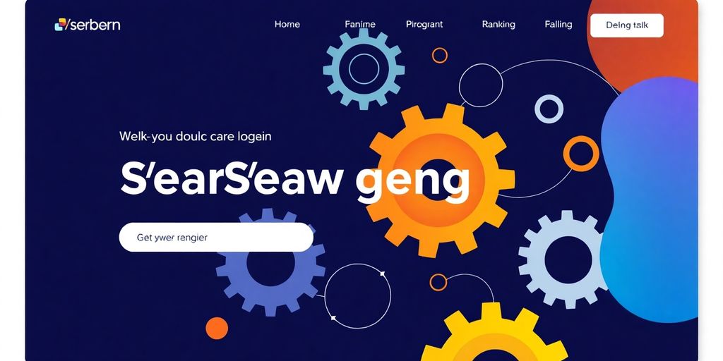 Website design elements and search engine ranking symbols intertwined.