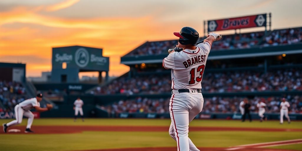 Braves players in action on baseball field.