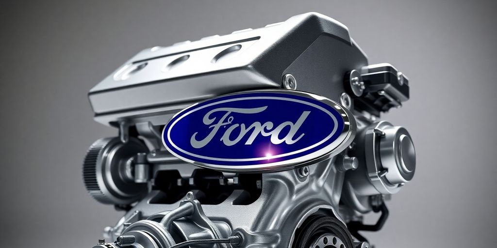 Close-up of a gleaming new genuine Ford engine part.
