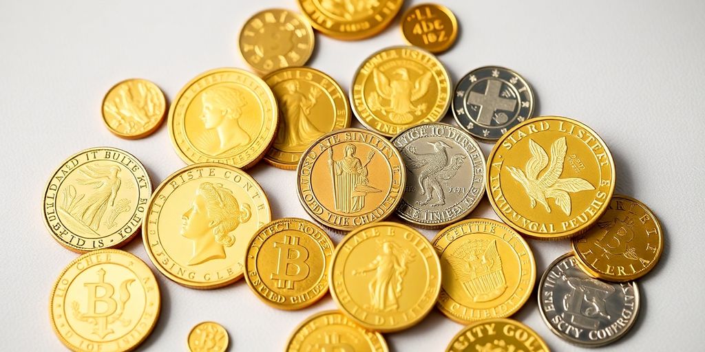 Collection de pièces d'or brillantes et variées.